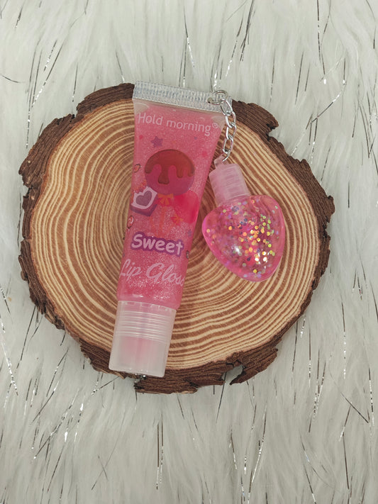 1 Lip Gloss Llavero de corazón 💫| ¡Tu brillo favorito siempre contigo!
